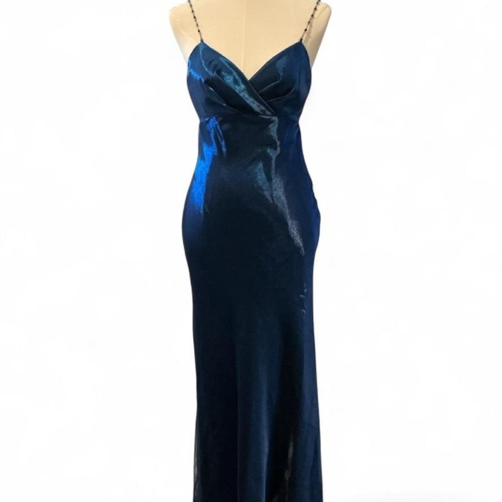 Vintage Jump Apparel Co Evening Gown 3 Blue Excellent Metallic Beaded Maxi Dress